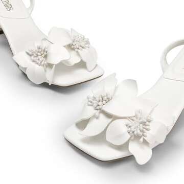 DREAM PAIRS Women's Elegant Flower Appliqué Wedding Heels with Kitten Heel, Size 9, White PU - Perf...