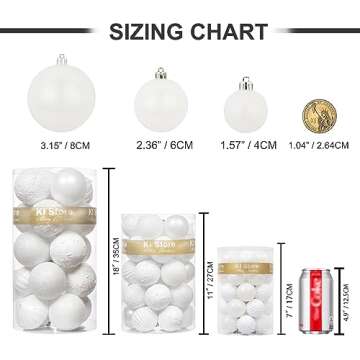 KI Store White Christmas Ball Ornaments, 20pcs 3.15-Inch, for Xmas Trees and Holiday Decor - Hooks Included