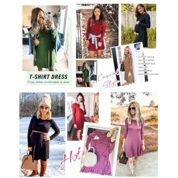MOLERANI Women's Casual Plain Simple Long Sleeve T-Shirt Loose Dress