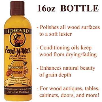 Howard Feed-N-Wax Wood Polish and Conditioner Kit - 16oz with Cloth for Furniture Care