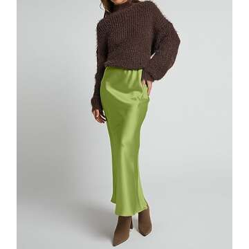 Amy Babe Women's Satin Silky High Waist Maxi Skirt Elegant Elastic Waistband A Line Long Skirts (App...