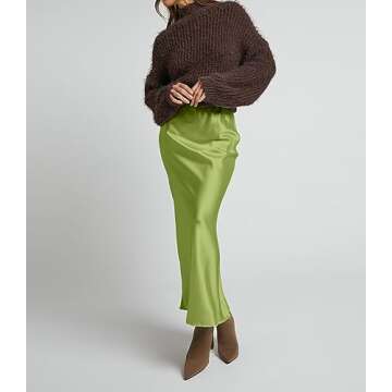 Amy Babe Women's Satin Silky High Waist Maxi Skirt Elegant Elastic Waistband A Line Long Skirts (Apple Green, X-Large)