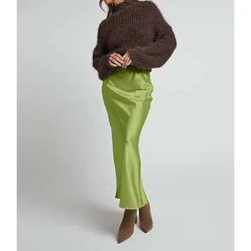 Amy Babe Women's Satin Silky High Waist Maxi Skirt Elegant Elastic Waistband A Line Long Skirts (Apple Green, X-Large)