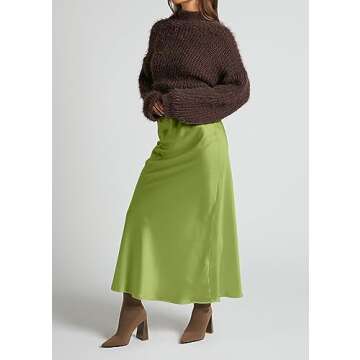 Amy Babe Women's Satin Silky High Waist Maxi Skirt Elegant Elastic Waistband A Line Long Skirts (Apple Green, X-Large)