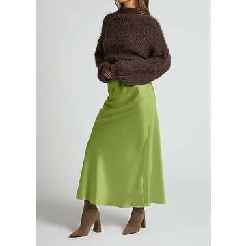 Amy Babe Women's Satin Silky High Waist Maxi Skirt Elegant Elastic Waistband A Line Long Skirts (Apple Green, X-Large)
