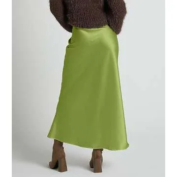 Amy Babe Women's Satin Silky High Waist Maxi Skirt Elegant Elastic Waistband A Line Long Skirts (Apple Green, X-Large)