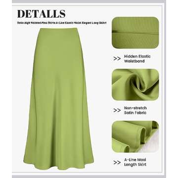 Amy Babe Women's Satin Silky High Waist Maxi Skirt Elegant Elastic Waistband A Line Long Skirts (Apple Green, X-Large)