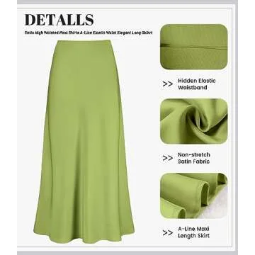 Amy Babe Women's Satin Silky High Waist Maxi Skirt Elegant Elastic Waistband A Line Long Skirts (Apple Green, X-Large)