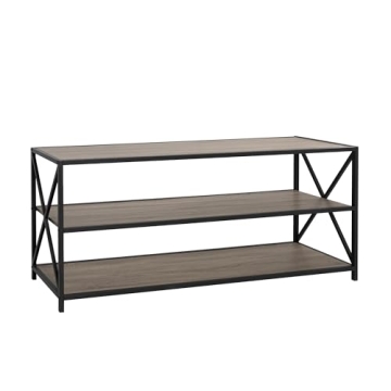 Walker Edison 60 Inch Industrial Bookcase Driftwood Finish