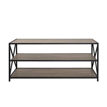 Walker Edison 60 Inch Industrial Bookcase Driftwood Finish