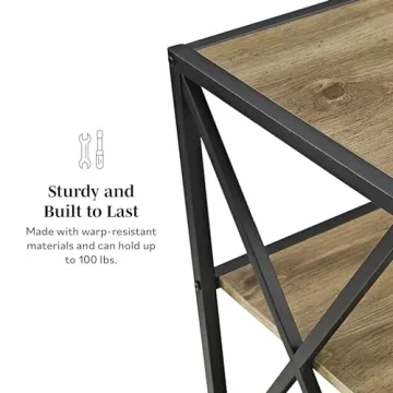 Walker Edison 60 Inch Industrial Bookcase Driftwood Finish