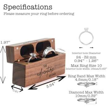 Tinnberlohas Wooden Wedding Ring Box – Slim Vintage Ring Box for Proposal Engagement Ceremony – ...