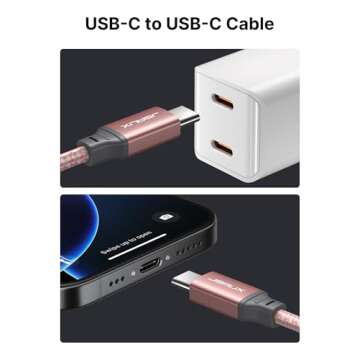 JSAUX 100W USB C to USB C Cable [2-Pack 6.6FT], Type C Fast Charging Cable Compatible with iPhone 16...