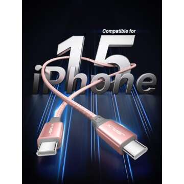 JSAUX 100W USB C to USB C Cable [2-Pack 6.6FT], Type C Fast Charging Cable Compatible with iPhone 16/16 Plus/16 Pro/16 Pro Max,iPhone 15 Series, Galaxy S24/S23/S22, Car Play, MacBook, iPad, Pixel-Pink