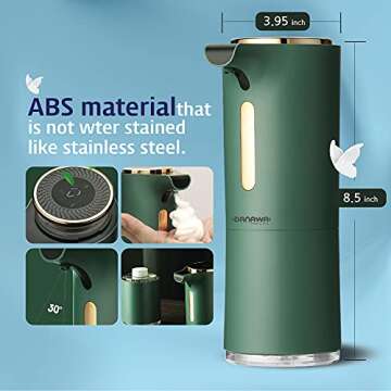 DANAWA Premium Design Automatic Foaming Soap Dispenser, Touch-Free Soap Dispenser, Hand Free Foam Soap Dispenser for Bathroom or Kitchen. Battery Operated Touchless Auto Soap Foam Dispenser (Green)
