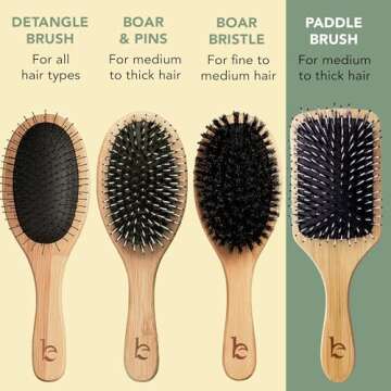 Boar Bristle Paddle Hair Brush - Smoothing Wood Brush for Thick, Curly & Wavy Hair, Detangling Natural Bristles for Women, Stimulates Scalp