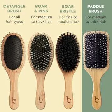 Boar Bristle Paddle Hair Brush - Smoothing Wood Brush for Thick, Curly & Wavy Hair, Detangling Natural Bristles for Women, Stimulates Scalp