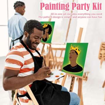 VOCHIC 2PCS Paint and Sip Kit with Easels Aprons, Pre Drawn Canvas Painting for Adults, Afro Queen K...