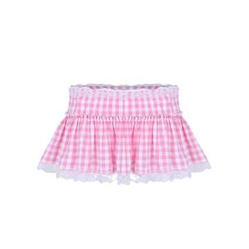 JEEYJOO Womens Plaid Micro Mini Skirt Anime Role Play Skirt Lace Patchwork Sexy Cosplay Lingerie Bottom Pink X-Small