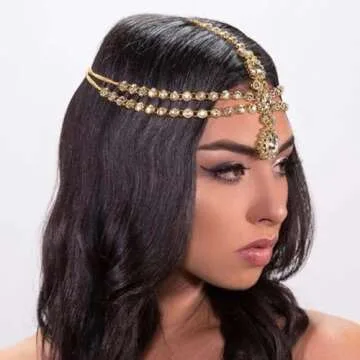 Brishow Rhinestone Boho Head Chain Forehead Headpiece Wedding Crystal Festival Hair Chain for Women