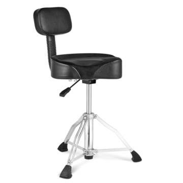 VEVOR Drum Throne with Backrest, 19.3-25.2 in/490-640 mm Height Adjustable, Hydraulic Saddle Padded Drum Stool Seat with Anti-Slip Feet Drumsticks 227 kg/500 lbs Max Capacity, 360°Swivel for Drummers