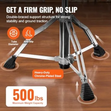 VEVOR Drum Throne with Backrest, 19.3-25.2 in/490-640 mm Height Adjustable, Hydraulic Saddle Padded Drum Stool Seat with Anti-Slip Feet Drumsticks 227 kg/500 lbs Max Capacity, 360°Swivel for Drummers