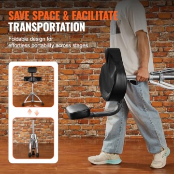 VEVOR Drum Throne with Backrest, 19.3-25.2 in/490-640 mm Height Adjustable, Hydraulic Saddle Padded Drum Stool Seat with Anti-Slip Feet Drumsticks 227 kg/500 lbs Max Capacity, 360°Swivel for Drummers
