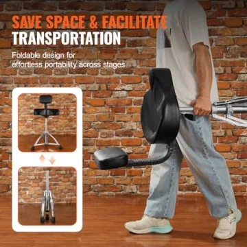 VEVOR Drum Throne with Backrest, 19.3-25.2 in/490-640 mm Height Adjustable, Hydraulic Saddle Padded Drum Stool Seat with Anti-Slip Feet Drumsticks 227 kg/500 lbs Max Capacity, 360°Swivel for Drummers