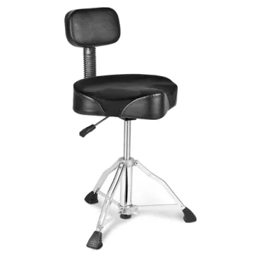 VEVOR Drum Throne with Backrest, 19.3-25.2 in/490-640 mm Height Adjustable, Hydraulic Saddle Padded Drum Stool Seat with Anti-Slip Feet Drumsticks 227 kg/500 lbs Max Capacity, 360°Swivel for Drummers