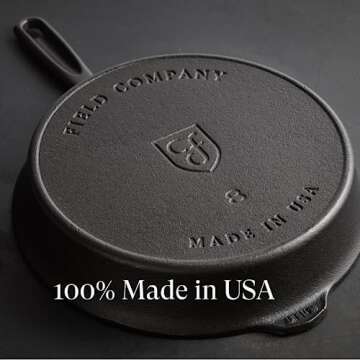 Field Company No.8 Cast Iron Skillet, 10 ¼ inches—Smoother, Lighter, Made in USA, Vintage Style, Preseasoned