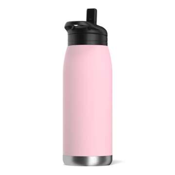 Hydrapeak Flow 32oz Insulated Water Bottle with Straw Lid, Waterbottle, Metal Water Bottle, Insulated Stainless Steel Water Bottles, BPA-Free & Leak-Proof, Straw and Handle (Pink)