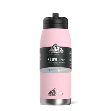 Hydrapeak Flow 32oz Insulated Water Bottle with Straw Lid, Waterbottle, Metal Water Bottle, Insulated Stainless Steel Water Bottles, BPA-Free & Leak-Proof, Straw and Handle (Pink)