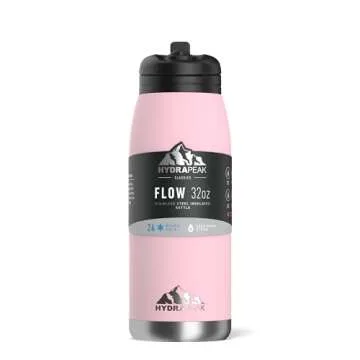 Hydrapeak Flow 32oz Insulated Water Bottle with Straw Lid, Waterbottle, Metal Water Bottle, Insulated Stainless Steel Water Bottles, BPA-Free & Leak-Proof, Straw and Handle (Pink)