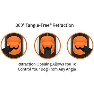 TUG 360° Tangle-Free Retractable Dog Leash with Anti-Slip Handle | 16 ft Strong Nylon Tape | One-Handed Brake, Pause, Lock (Medium, White/Orange)