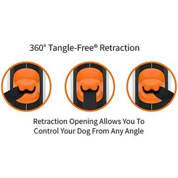 TUG 360° Tangle-Free Retractable Dog Leash with Anti-Slip Handle | 16 ft Strong Nylon Tape | One-Handed Brake, Pause, Lock (Medium, White/Orange)