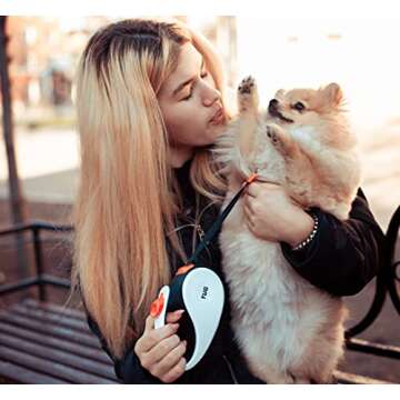 TUG 360° Tangle-Free Retractable Dog Leash with Anti-Slip Handle | 16 ft Strong Nylon Tape | One-Handed Brake, Pause, Lock (Medium, White/Orange)