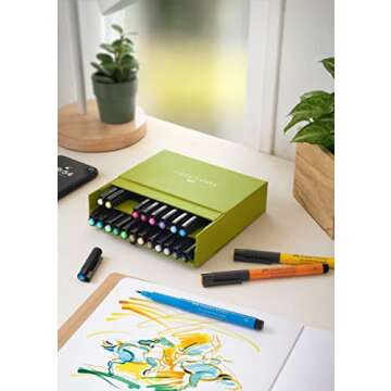 Faber-Castell Art & Graphic Pitt Artist Pen Brush India Ink Pen, Multicoloured, Studio Box Of 24, For Art, Craft, Drawing, Sketching, Home, School, University, Colouring