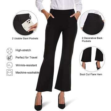 Ginasy Dress Pants Women Business Casual Work Trousers High Waisted Stretch Pull On Office Slacks with Pockets