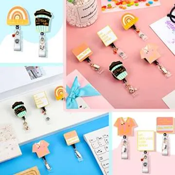 Gersoniel 5 Pcs Nurse Badge Reels Retractable Funny Nurse ID Card Holders Cute Badge Clips Rainbow Tag Badge Reels Holder Gift for Nursing Doctor Medical Health Christmas Office Hospital, 5 Styles