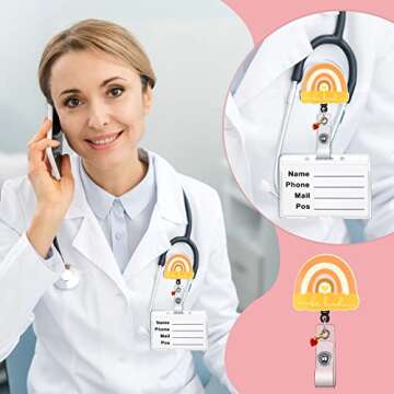 Gersoniel 5 Pcs Nurse Badge Reels Retractable Funny Nurse ID Card Holders Cute Badge Clips Rainbow Tag Badge Reels Holder Gift for Nursing Doctor Medical Health Christmas Office Hospital, 5 Styles