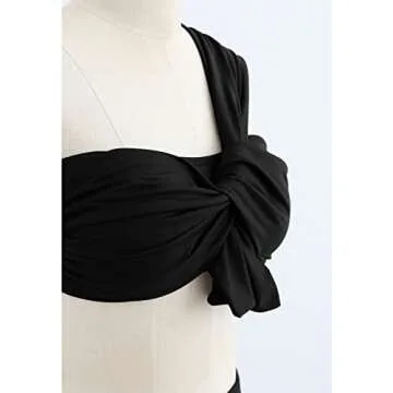 CHICWISH Women's Black Sweet Knot One-Shoulder Bikini Set Swimsuit
