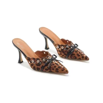 Stylish ATBELL Leopard Print Kitten Heeled Mules for Women