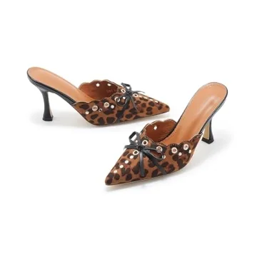 Stylish ATBELL Leopard Print Kitten Heeled Mules for Women