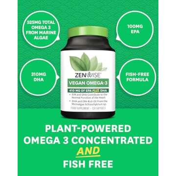 Zenwise Health Vegan Omega 3 Supplement for Women and Men from Marine Algae Oil with DHA & EPA - Plant Powered Fish Oil Alternative, Sustainably Sourced for Heart, Eye & Joint Health -120 CT