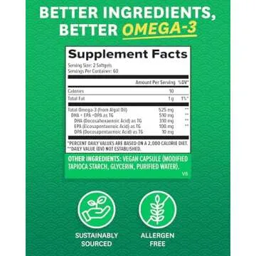 Zenwise Health Vegan Omega 3 Supplement for Women and Men from Marine Algae Oil with DHA & EPA - Plant Powered Fish Oil Alternative, Sustainably Sourced for Heart, Eye & Joint Health -120 CT