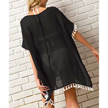 CPOKRTWSO Women’s Crochet Chiffon Tassel Swimsuit Beach Bikini Cover Ups for Swimwear S/M Black