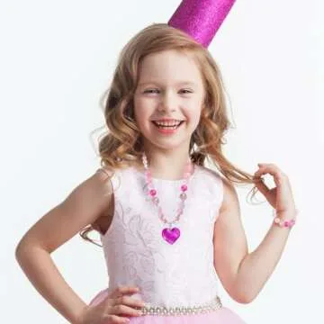 PinkSheep Beads Necklace and Bracelet for Kids, 3 Sets, Little Girls Jewelry Necklace and Bracelet with Heart Pendant, Dress Up Pretend Play Party Favor