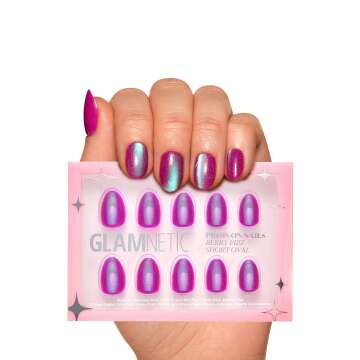 Glamnetic Press On Nails - Berry Fizz | Magenta Metallic Finish | 30 Nail Kit