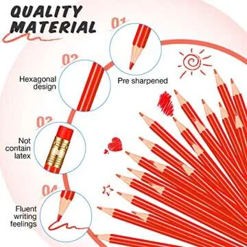 Chinco 48 Pieces Red Pencils with Eraser Pre Sharpened Red Checking Correcting Pencils Erasable 2 HB Grading for Checking Tests Grading Map Coloring Editing Office Favors