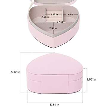 DECOR4SEASON Travel Portable Heart Shape Small Jewelry Case with Compact Mirror for Necklace Earring Rings Bracelets Organizer Storage Box for Women Girls Gift, Pink